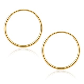 Jewelryweb Solid 14k Gold 1mm Seamless Endless Tube Hoop Earrings yellow or white 10mm-27mm
