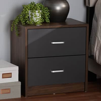 Contemporary 2-Drawer Brown and Grey Nightstand by Baxton Studio