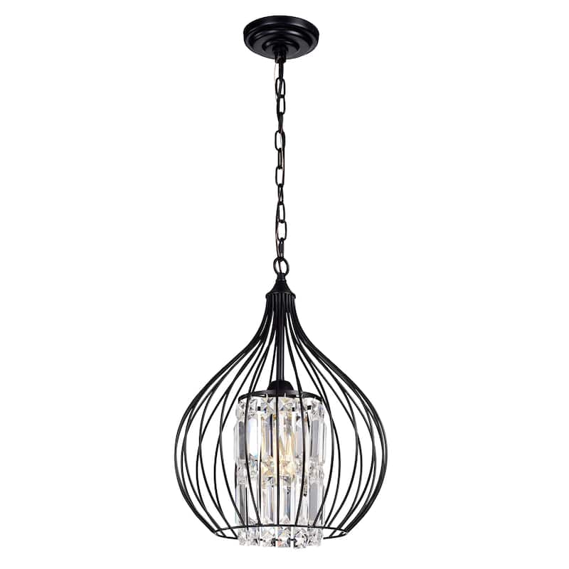 Johanne Matte Black 1-Light Pendant with Crystal Shade
