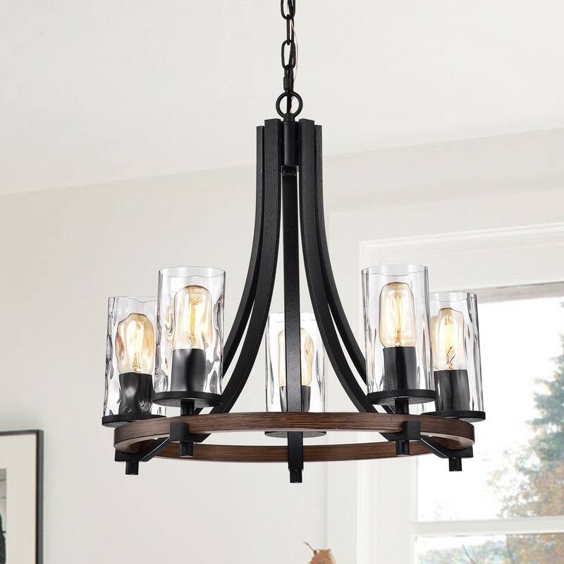 Hagrid Forged Black 5-Light Pendant with Clear Glass Shade