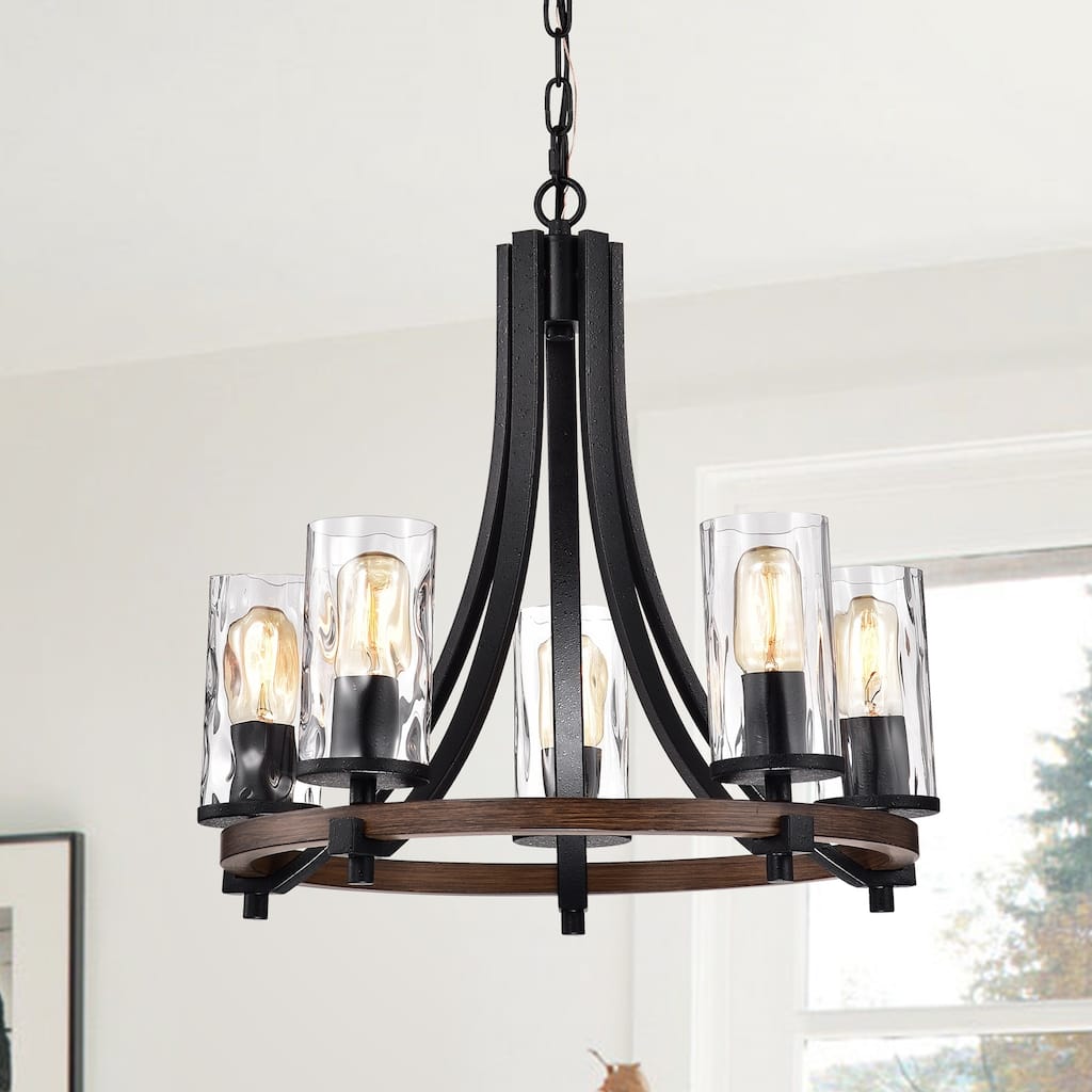 Hagrid Forged Black 5-Light Pendant with Clear Glass Shade