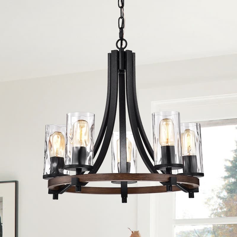 Hagrid Forged Black 5-Light Pendant with Clear Glass Shade