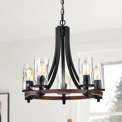 Hagrid Forged Black 5-Light Pendant with Clear Glass Shade