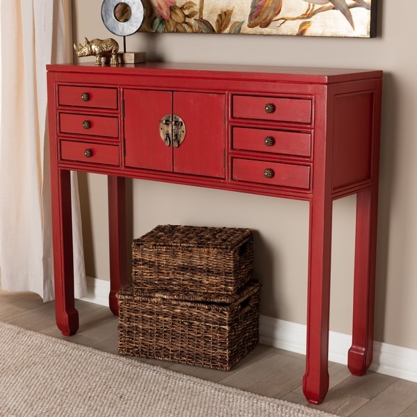 Shop Antique Red 6-Drawer Console Table by Baxton Studio 