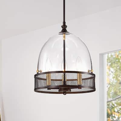 Leandro Antique Bronze 3-Light Pendant with Clear Glass Shade