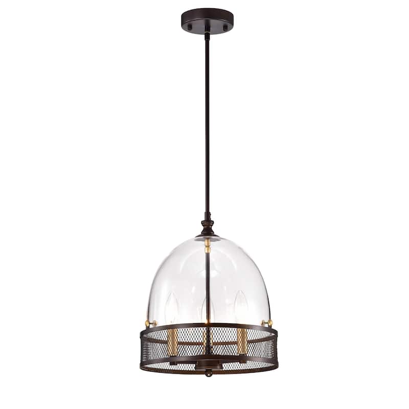 Leandro Antique Bronze 3-Light Pendant with Clear Glass Shade