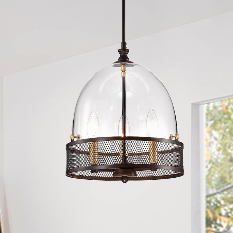 Leandro Antique Bronze 3-Light Pendant with Clear Glass Shade