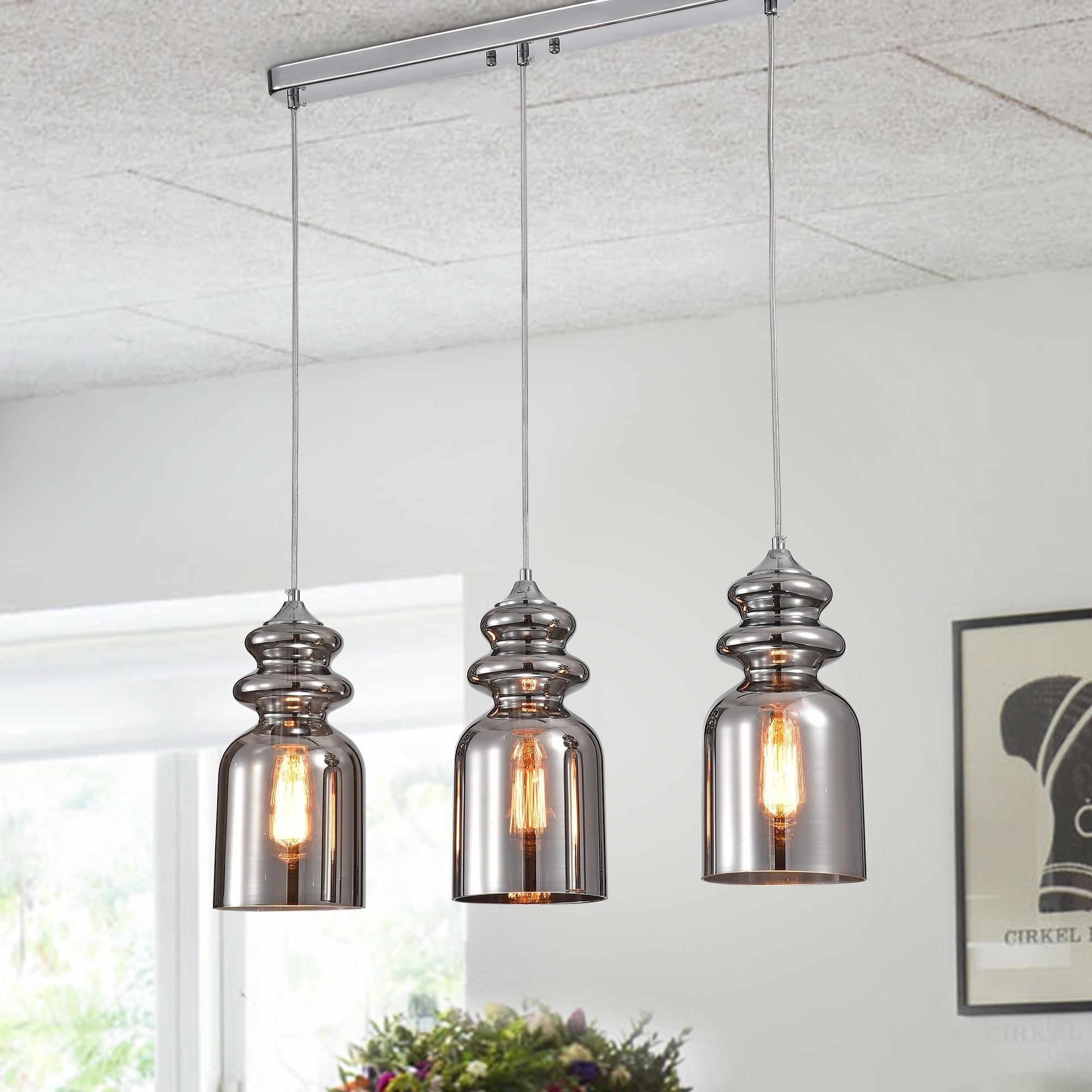 Warehouse of Tiffany Herodion Chrome 3-Light Pendant with Clear Shade