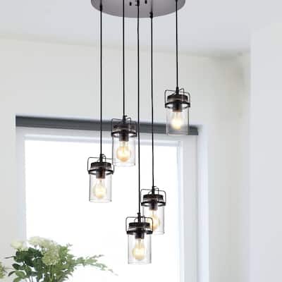Joanna Oil Rubbed Bronze 5-Light Pendant with Clear Glass Shade