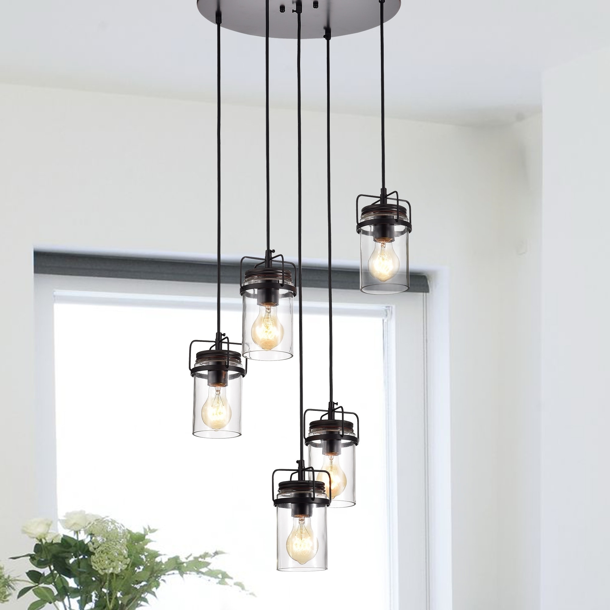 Warehouse of Tiffany Joanna Oil Rubbed Bronze 5-Light Pendant with Clear Glass Shade