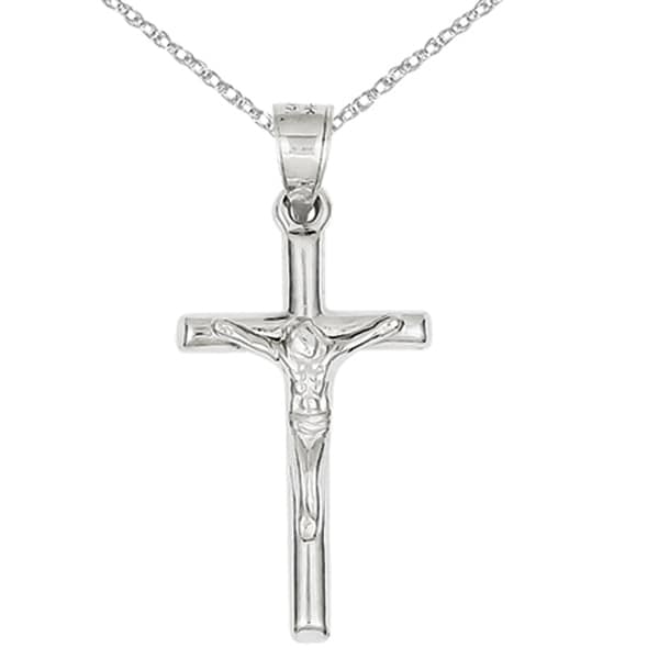Versil 14 Karat White Gold Crucifix Pendant with 18-inch Chain