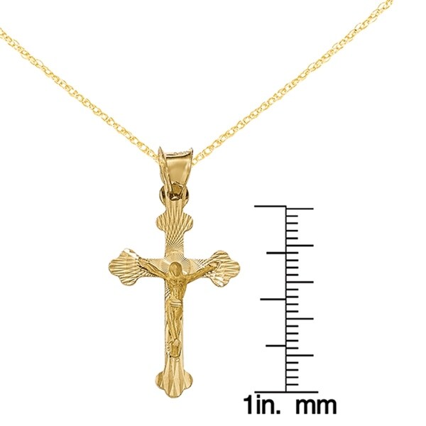 14k Yellow Gold Polished Satin and Diamond-cut Crucifix Pendant