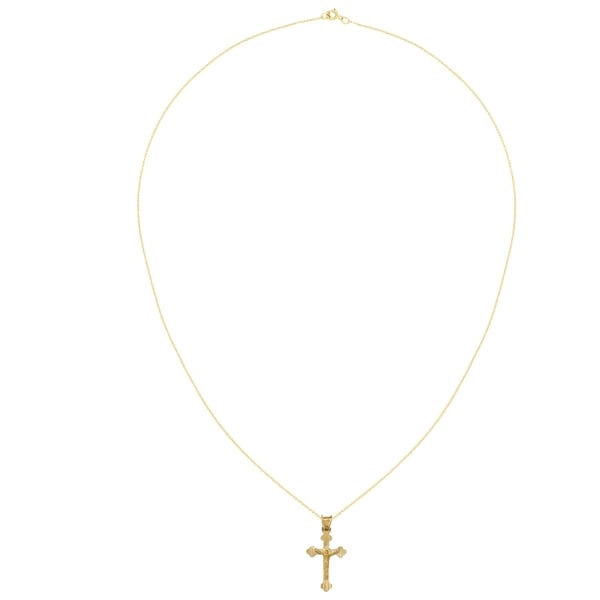14k Yellow Gold Polished Satin and Diamond-cut Crucifix Pendant