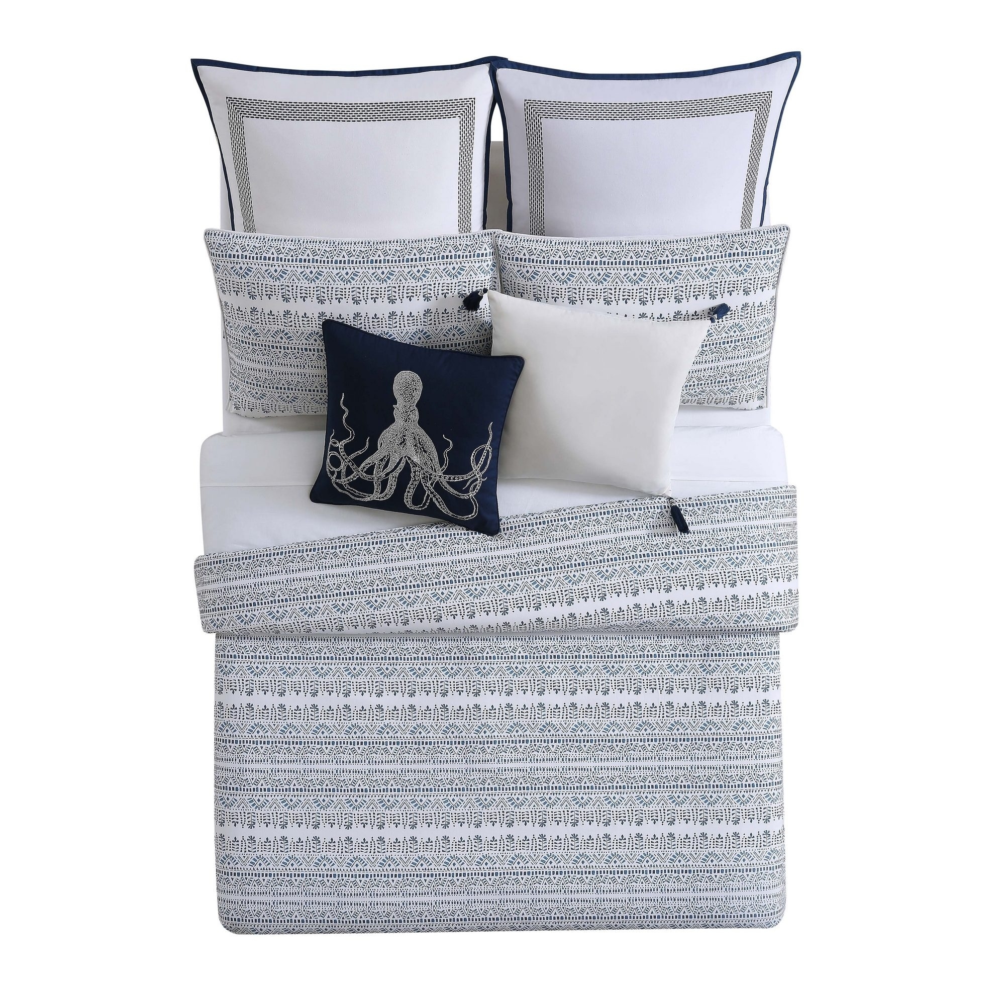 OceanFront Resort 3PC King Printed Reef Point Beach White/Blue Comforter outlet Set