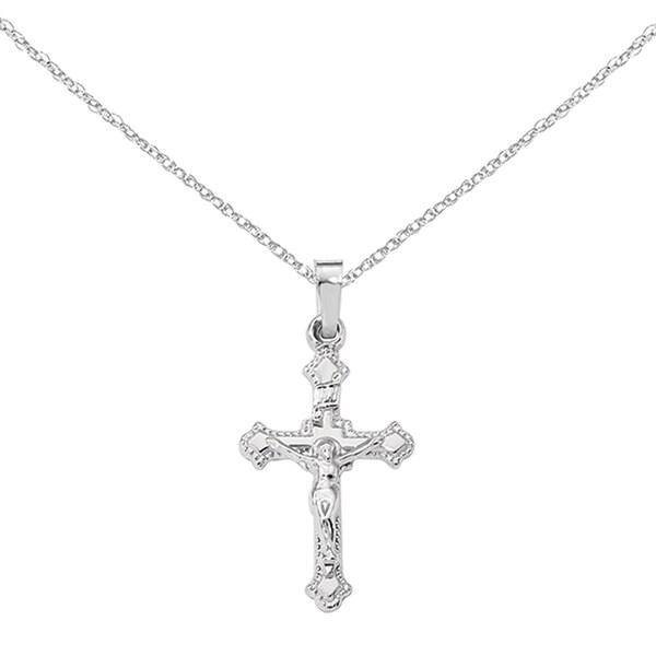14K Two Tone Gold Jesus Crucifix Cross Religious Charm Pendant with 0.8mm Box Chain Necklace