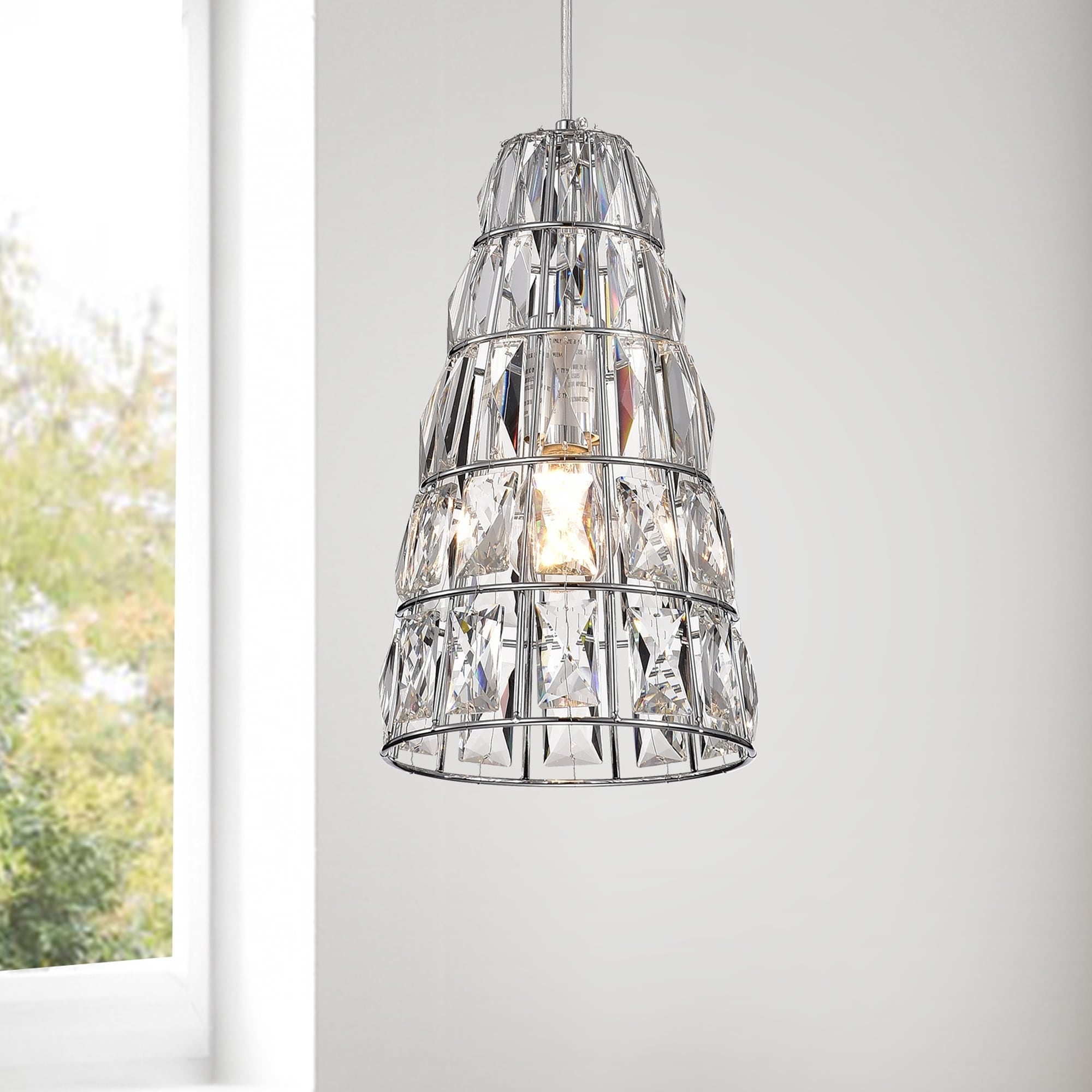 Warehouse of Tiffany Lazarus Chrome 1-Light Pendant with Crystal Shade