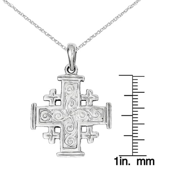 14k White Gold Jerusalem Cross Pendant 33mm Length 