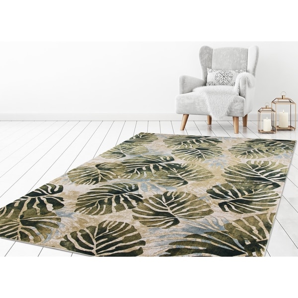 Concord Global Olympus Palms Ivory Area Rug - 6'7" x 9'3"