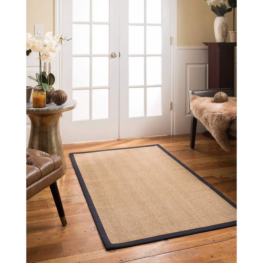 NaturalAreaRugs Capri Custom Sisal Rug 2' 6" x 14' M-Blue Border - 2'6" x 14'