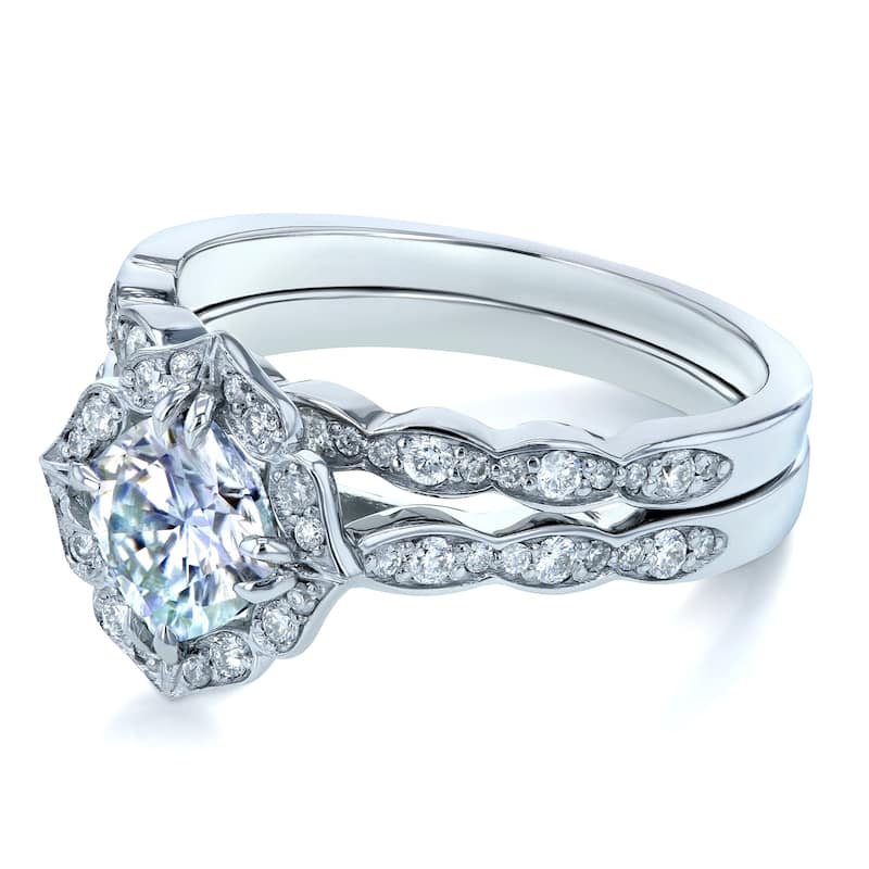 Annello by Kobelli 14k White Gold 1 1/2ct TGW Kobelli Moissanite and Diamond Vintage Floral Bridal Set (GH/VS, GH/1)