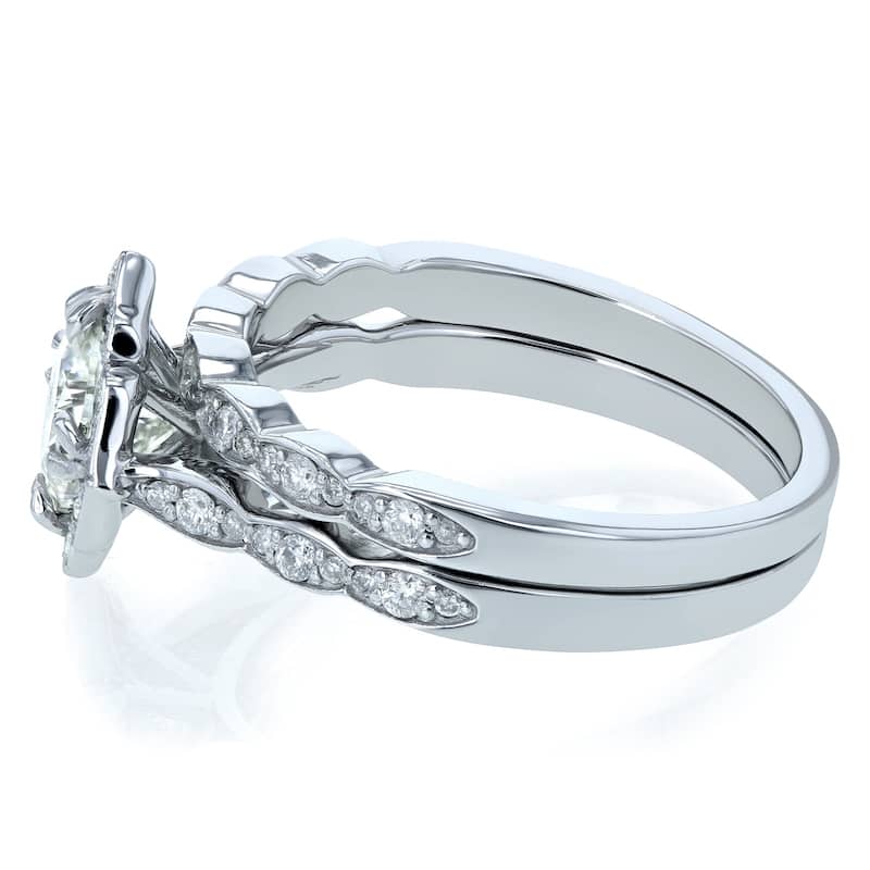 Annello by Kobelli 14k White Gold 1 1/2ct TGW Kobelli Moissanite and Diamond Vintage Floral Bridal Set (GH/VS, GH/1)