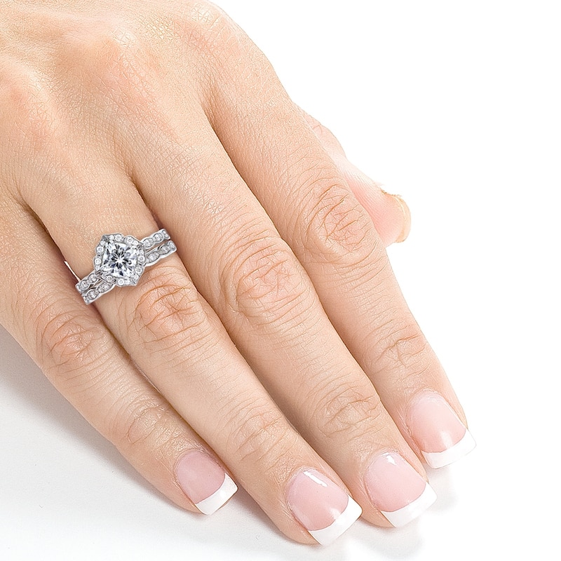 Annello by Kobelli 14k White Gold 1 1/2ct TGW Kobelli Moissanite and Diamond Vintage Floral Bridal Set (GH/VS, GH/1)
