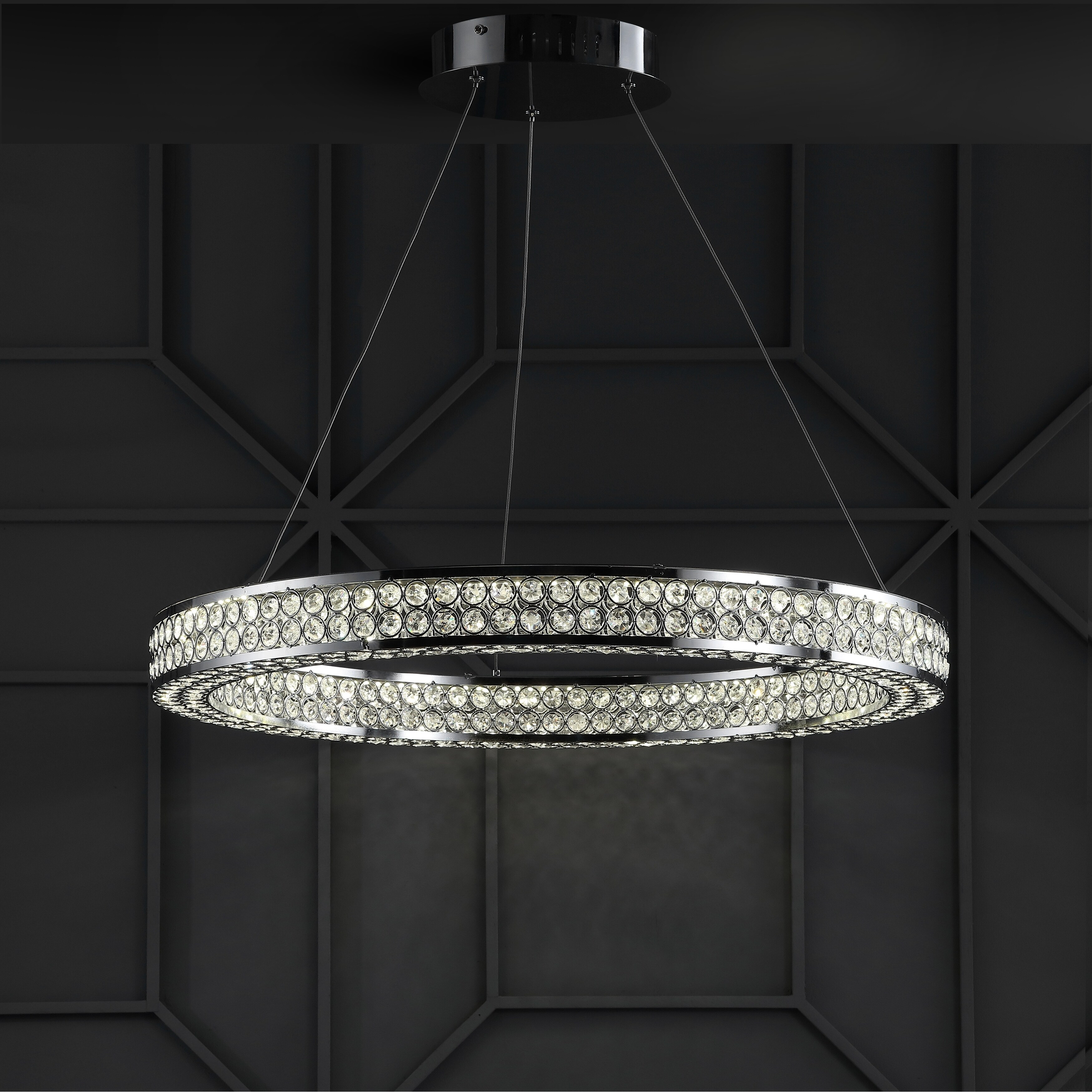 Benton 24.7" Round Integrated LED Crystal/Metal Chandelier, Chrome/Clear by JONATHAN  Y - Chandeliers For Bedrooms by Overstock.com