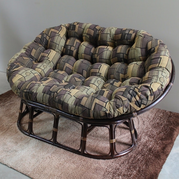 Bali Rattan Double Papasan Chair with Tapestry Cushion Bed Bath