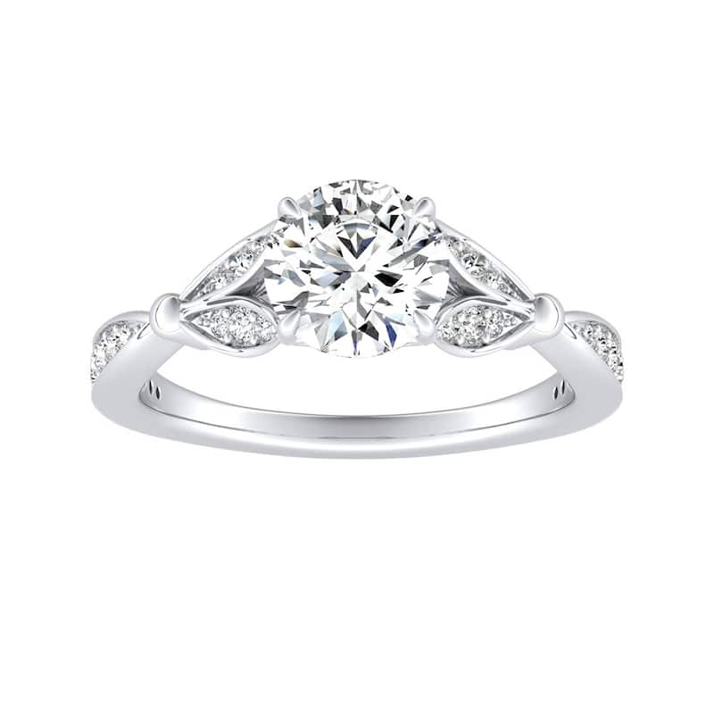 Auriya Vintage Floral 1ct Round Moissanite and 1/4ctw Diamond Engagement Ring 14K Gold