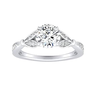 Auriya Vintage Floral 1ct Round Moissanite and 1/4ctw Diamond Engagement Ring 14K Gold
