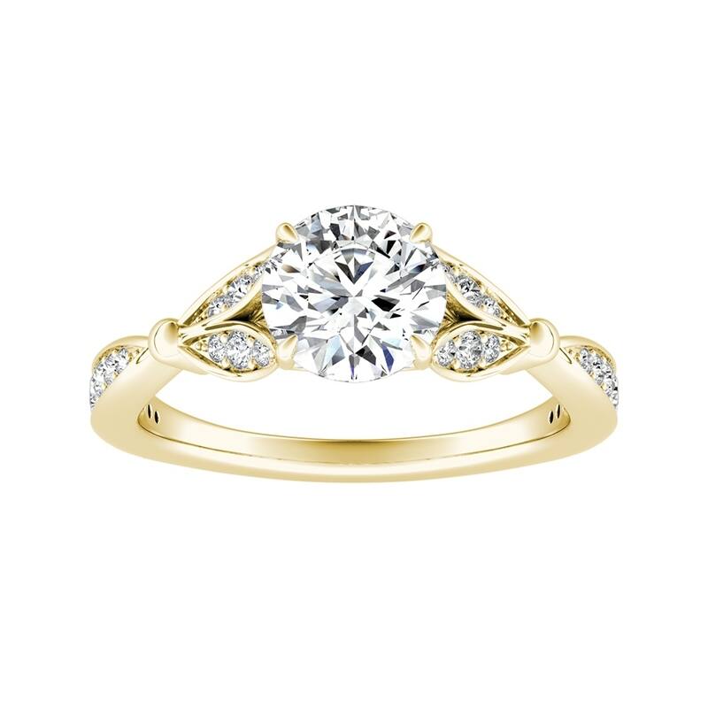 Auriya Vintage Floral 1ct Round Moissanite and 1/4ctw Diamond Engagement Ring 14K Gold