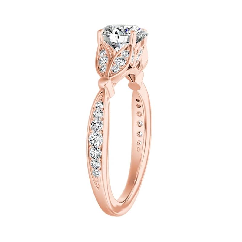 Auriya Vintage Floral 1ct Round Moissanite and 1/4ctw Diamond Engagement Ring 14K Gold
