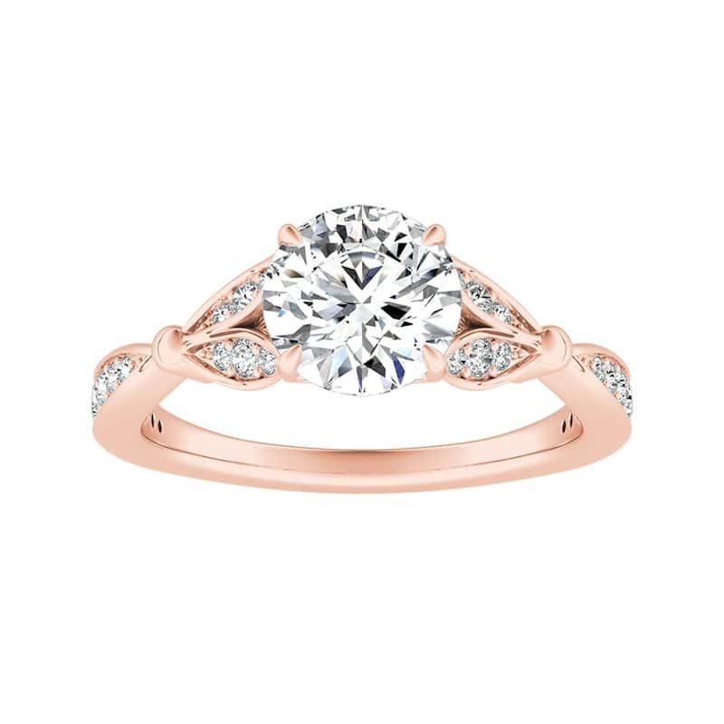 Auriya Vintage Floral 1 1/2ct Round Moissanite and 1/4ctw Diamond Engagement Ring 14K Gold