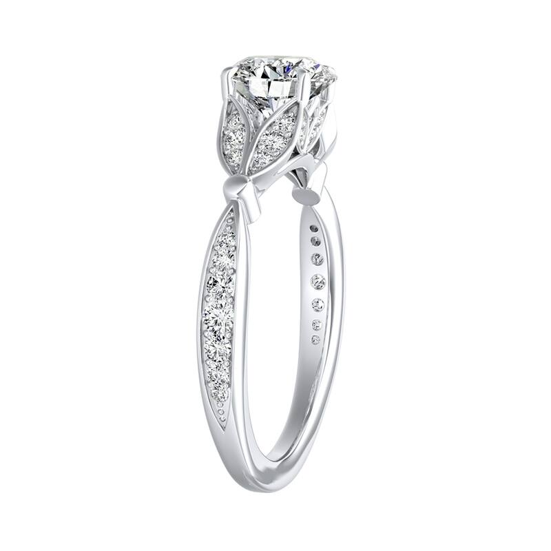 Auriya Vintage Floral 1 1/2ct Round Moissanite and 1/4ctw Diamond Engagement Ring 14K Gold