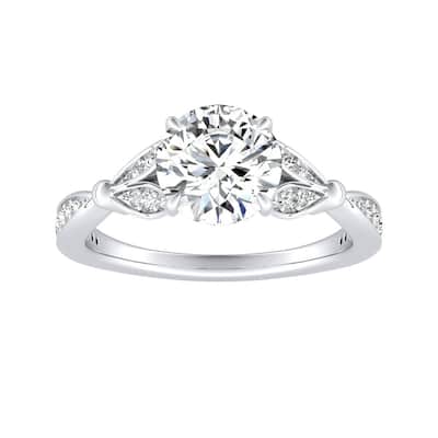 Auriya Vintage Floral 1 1/2ct Round Moissanite and 1/4ctw Diamond Engagement Ring 14K Gold
