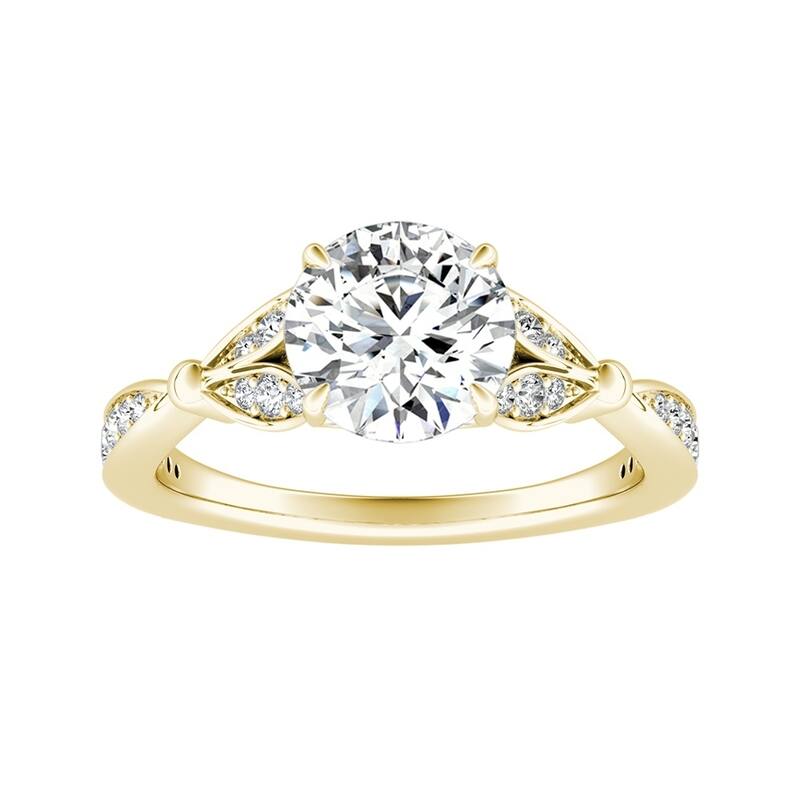 Auriya Vintage Floral 1 1/2ct Round Moissanite and 1/4ctw Diamond Engagement Ring 14K Gold