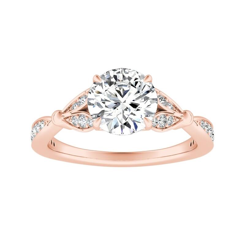 Auriya 14k Gold Vintage Floral 4ct Round Moissanite and 1/4ctw Diamond Engagement Ring