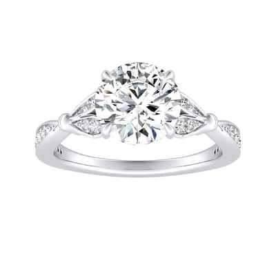 Auriya 14k Gold Vintage Floral 4ct Round Moissanite and 1/4ctw Diamond Engagement Ring