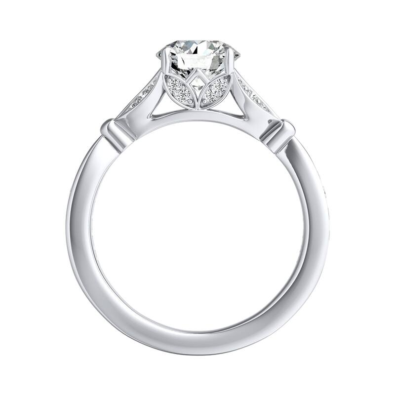 Auriya 14k Gold Vintage Floral 4ct Round Moissanite and 1/4ctw Diamond Engagement Ring