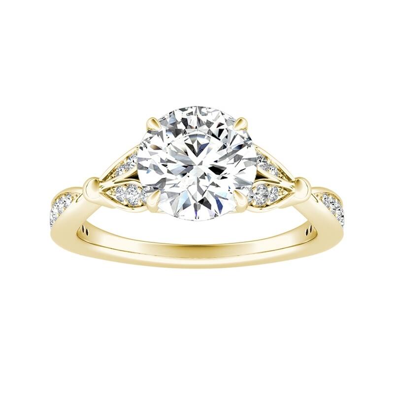 Auriya 14k Gold Vintage Floral 4ct Round Moissanite and 1/4ctw Diamond Engagement Ring