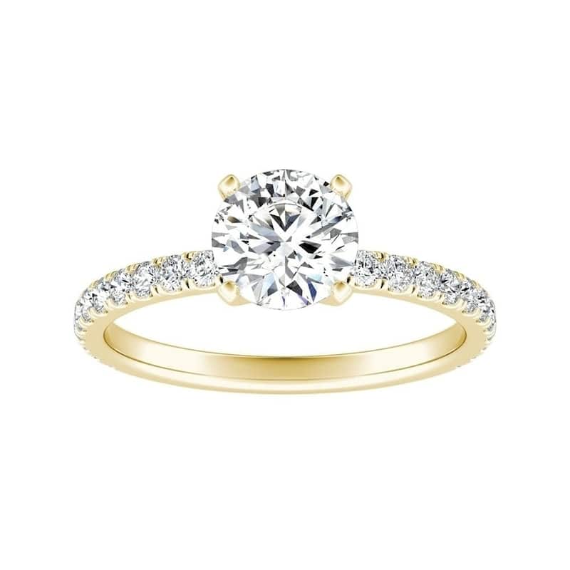 Auriya 14k Gold Classic 1ct Moissanite and Diamond Engagement Ring 1/3ctw - Yellow - 5