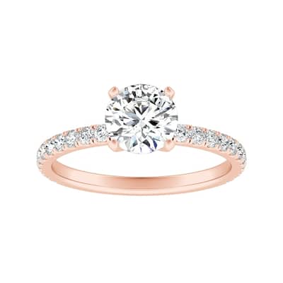 Auriya 14k Gold Classic 1ct Moissanite and Diamond Engagement Ring 1/3ctw