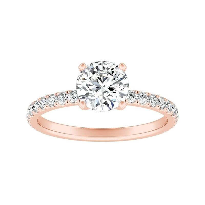Auriya 14k Gold Classic 1ct Moissanite and Diamond Engagement Ring 1/3ctw - Rose - 5.5