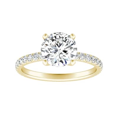Auriya 14k Gold Classic 4ct Moissanite and Diamond Engagement Ring 1/3ctw