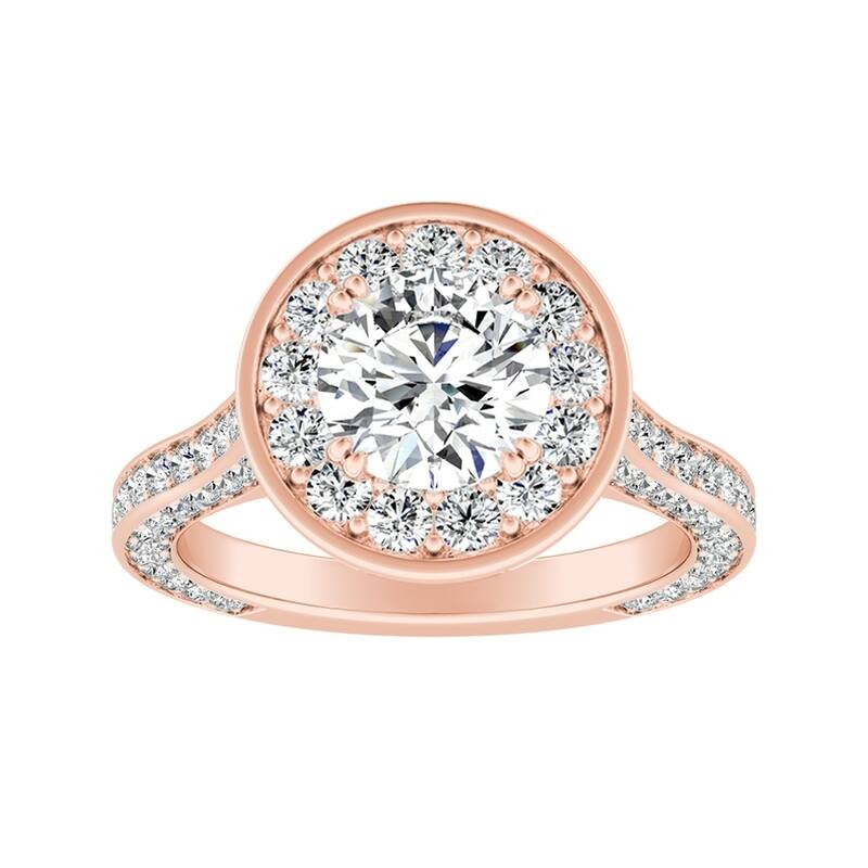 Auriya 14k Gold Round 4ct Moissanite and 1 1/4ctw Diamond Halo Engagement Ring
