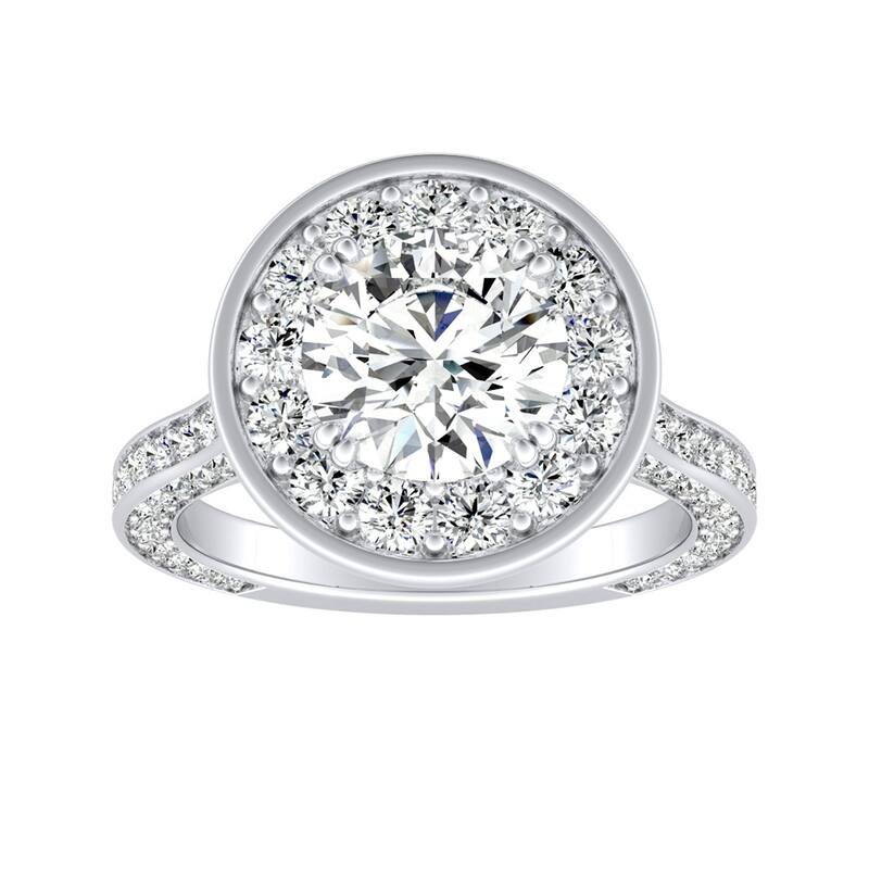 Auriya 14k Gold Round 4ct Moissanite and 1 1/4ctw Diamond Halo Engagement Ring