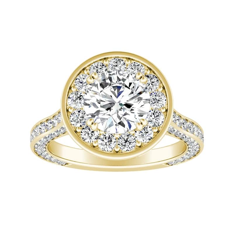 Auriya 14k Gold Round 4ct Moissanite and 1 1/4ctw Diamond Halo Engagement Ring
