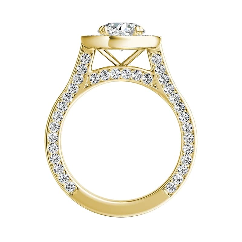 Auriya 14k Gold Round 4ct Moissanite and 1 1/4ctw Diamond Halo Engagement Ring