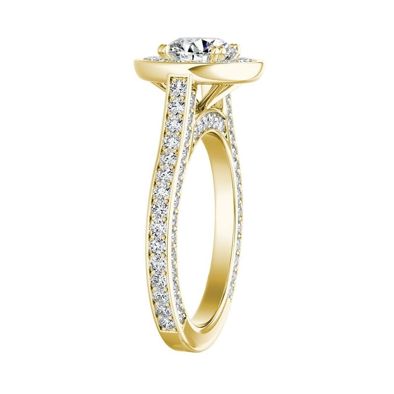 Auriya 14k Gold Round 4ct Moissanite and 1 1/4ctw Diamond Halo Engagement Ring