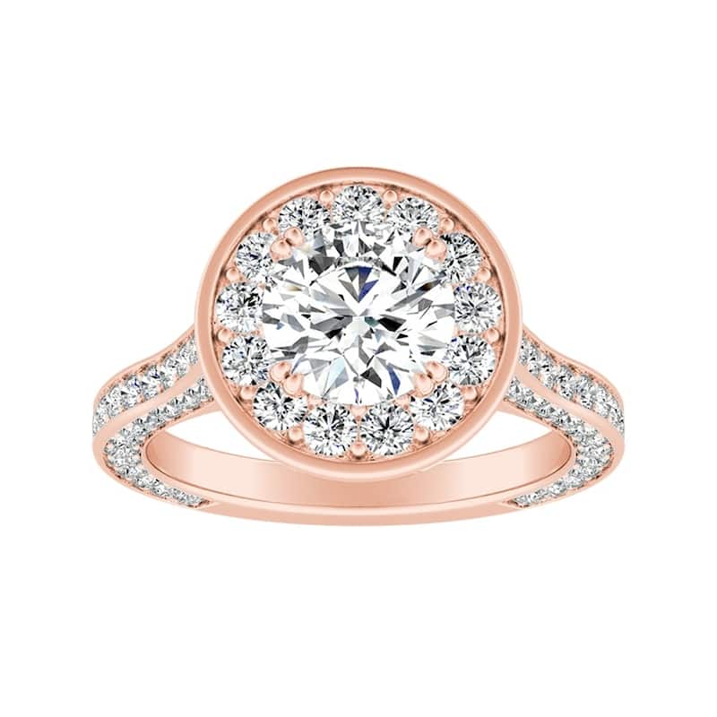 Auriya 14k Gold Round 3ct Moissanite and 1 1/4ctw Diamond Halo Engagement Ring